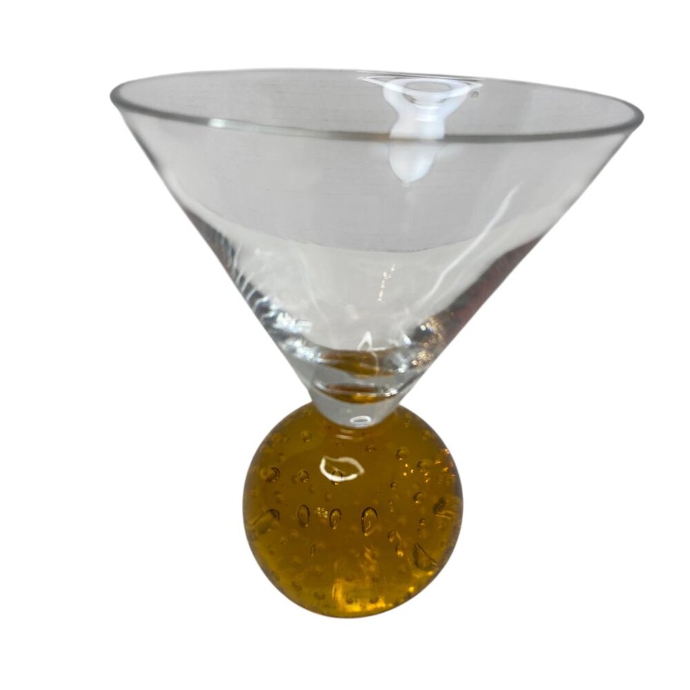 Handcrafted Bullicante‎ Glass Martini Cocktail Tumbler Amber Bubble Base Bar MCM